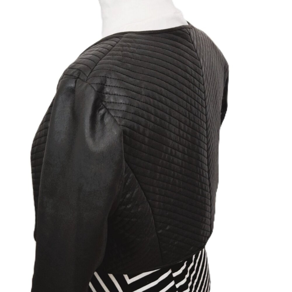 BCBGMAXAZRIA Vegan Leather Crop Jacket Sz Lg Black Lined Quilted Zip - Picture 10 of 15